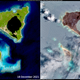 The impact of the Tongan volnica eruption can be seen on the island of Nomuka when comparing before and after satellite images. The before image shows lush green vegetation while the after shows everything is gray and brown.